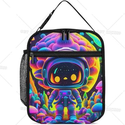 Trippy Astronaut Art Gourmet Lunch Box for Women Men Adults Work Picnic Hiking Beach - Waterproof Insulated Interior Handbag