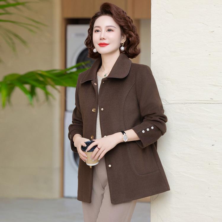 Mother Autumn Woolen Coat Women's New Western Style 50-year-old Middle-aged and Elderly Women's Short Lapel Temperament Short Coat