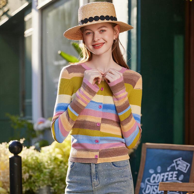 

Женский полосатый кардиган корейского стиля из смесовой шерсти L