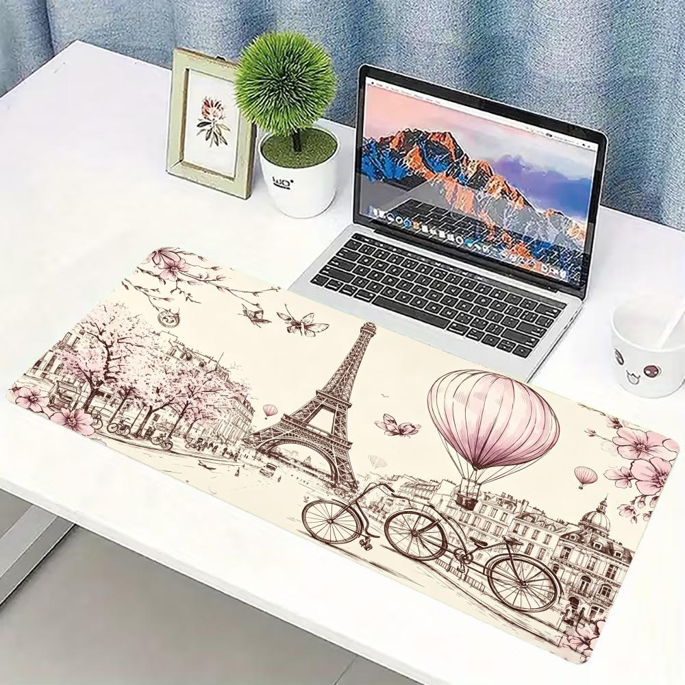 Deskmat Vintage Paris Cityscape Print Anti Slip Rubber Mousepad Stitched Edge Keyboard Pad For Pc Laptop Gaming Office Accessory