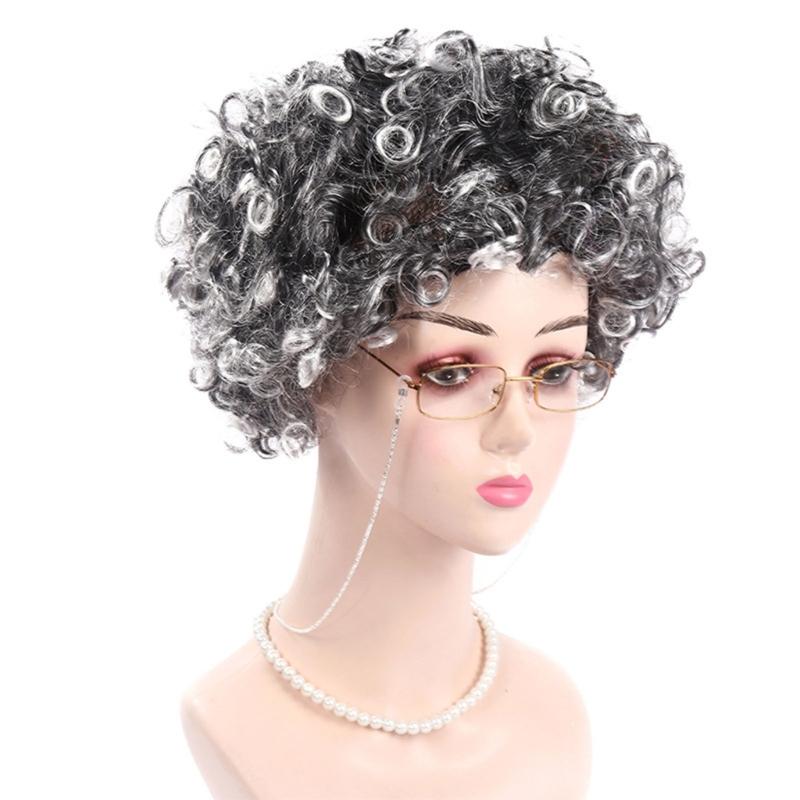 Halloween Grandma Costume Set 100 Days Of School Old Lady Costume Set Wig Granny Glasses with Chain Necklace for Girls