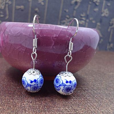 These Ceramic Earrings, Made Of Blue And White Porcelain, Feature A Classic Blue Tone And Exude A Feminine Ethnic Charm And Retro Elegance.