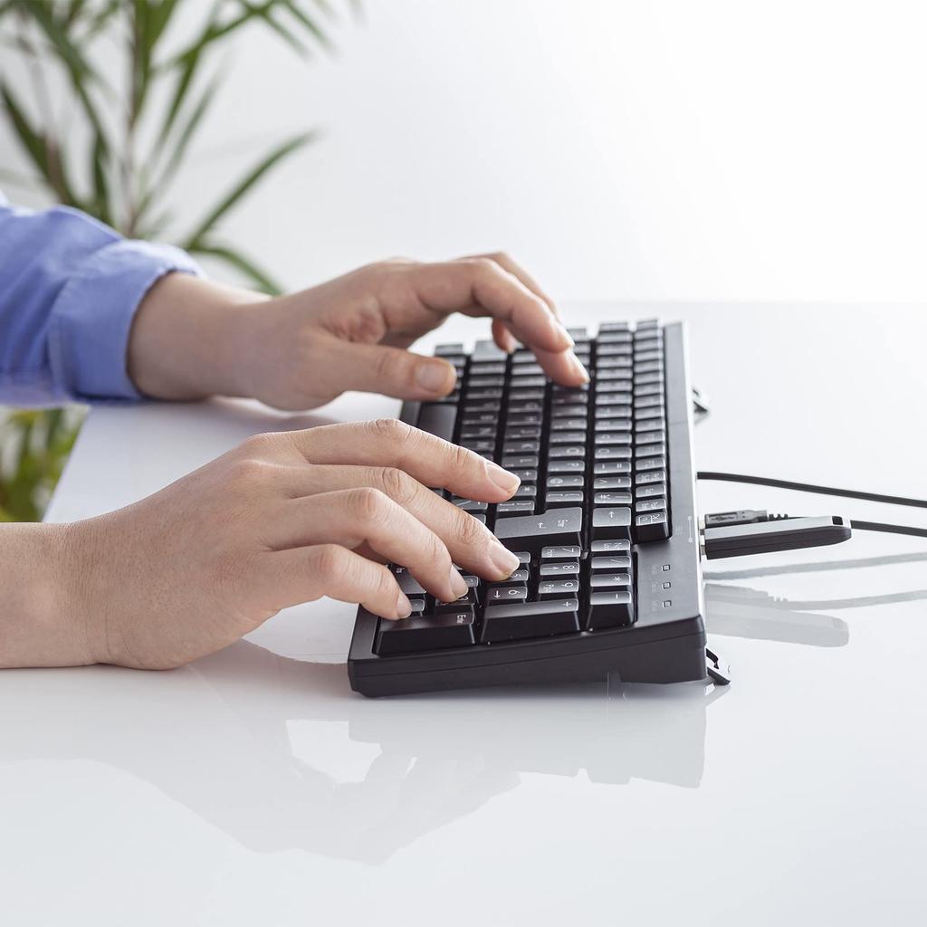 Sanwa Supply Kompakte Tastatur mit USB-Hub Schwarz mit Ziffernblock (SKB-KG2UH2BK)