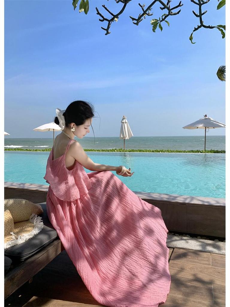 Elegant Sky Blue Backless Maxi Dress for Beach Vacations
