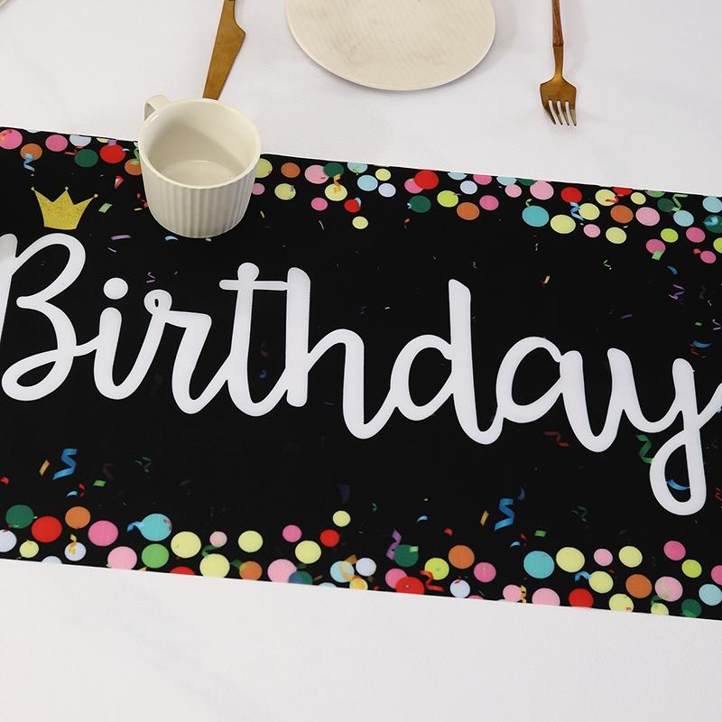 Colorful Polka Dot Pattern Decorative Table Runner, Happy Birthday Theme Polyester Table Flag, Birthday Party Table Ornament
