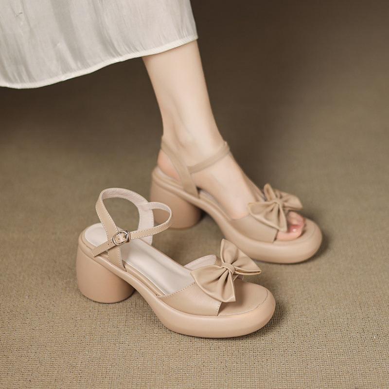 Summer Casual High Heels Sandals Round Head Large Size Shoes New Waterproof Table Black Women's Wide Strip Sandals Buckle Women's Shoes