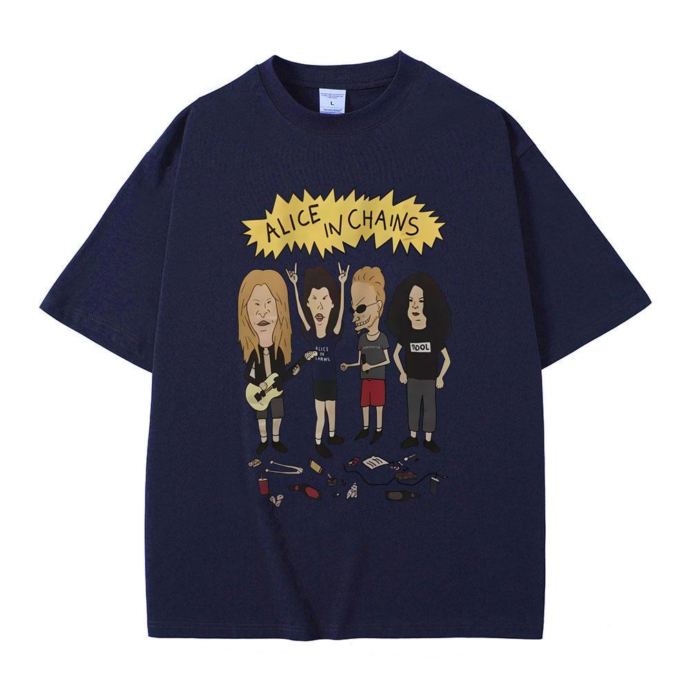 Rock Band Alice in Chains Cartoon Style T Shirts Men Women Oversized Gothic Streetwear Male Vintage Casual Short Sleeve Tshirt