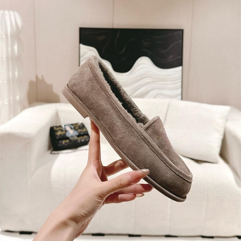 

Зимняя обувь Женские Новые Шерстяные Цельнокроеные Женские Лоферы Низкий Каблук Модные Повседневные Однофутовые Слипоны Теплая Женская Обувь 36