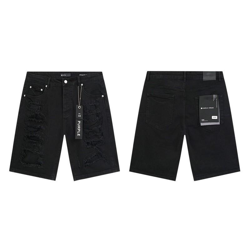 Purple Jeans Streetwear Loose Fit Denim Shorts Men Women Mid-Rise Straight Cut With Embroidery Stone Wash