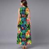 Ladies Oversized Sleeveless Crew Neck Dress Vivid Mixed Tropical Foliage Flowy Calf Length Gown
