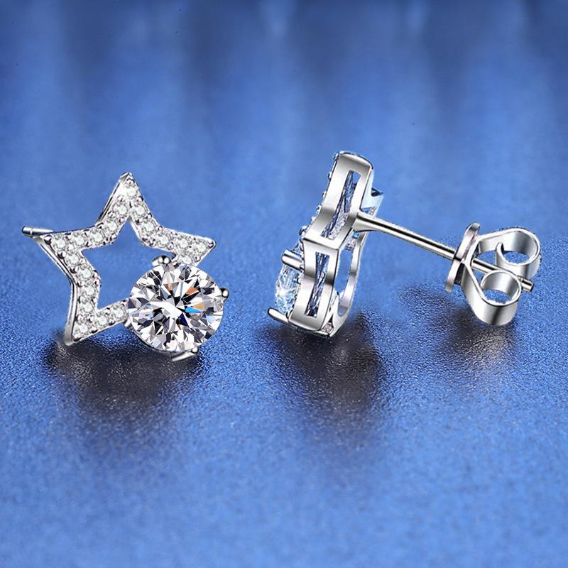 S925 Sterling Silver Moissanite Starlight Earrings for Women - D Color, 1 Carat