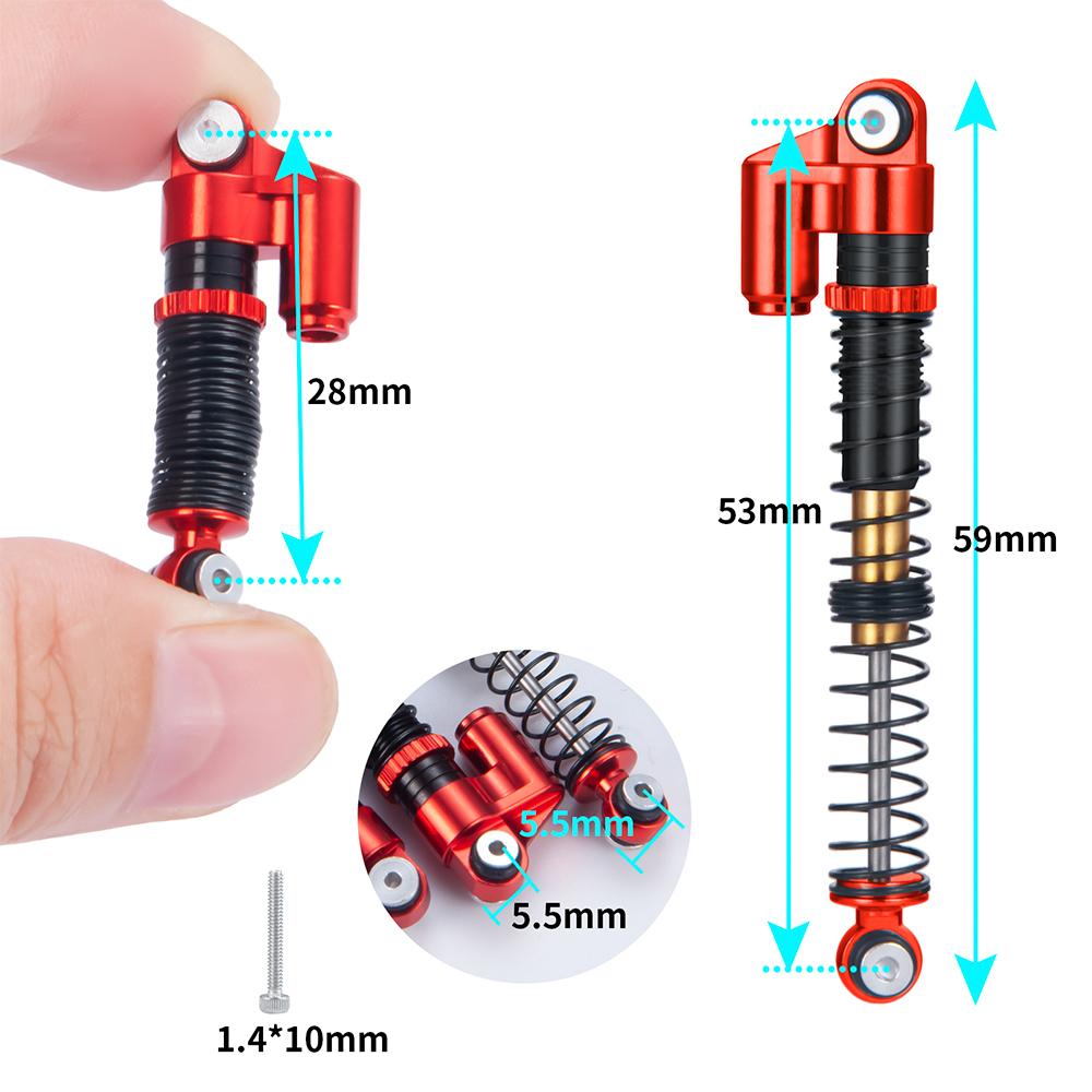 YEAHRUN 4PCS 53mm Shock Absorber Aluminum Threaded Tele Damper Upgrades for 1/24 RC Car Axial SCX24 JLU Gladiator Micro Crawler