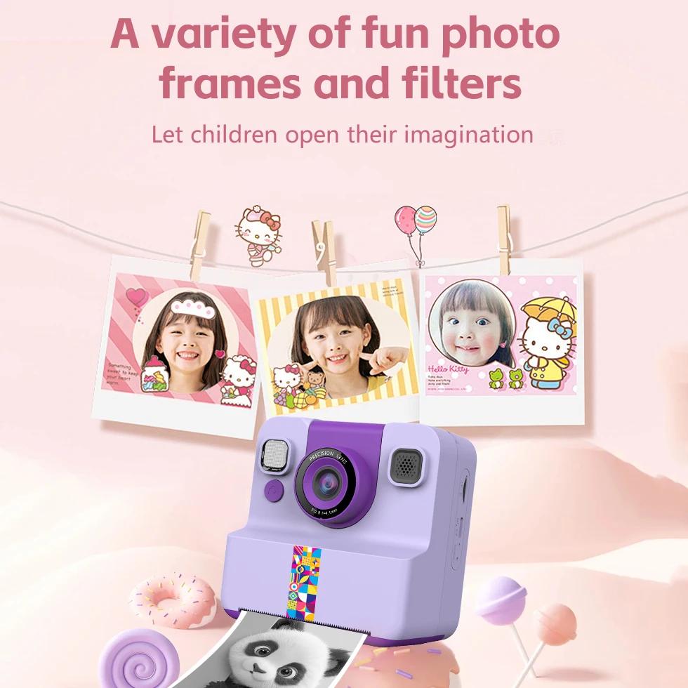 Instant Camera 2.4inch IPS Screen Children Digital Camera with Print Paper Selfie Printing Camera for 3-12 Year Old Girls & Boys