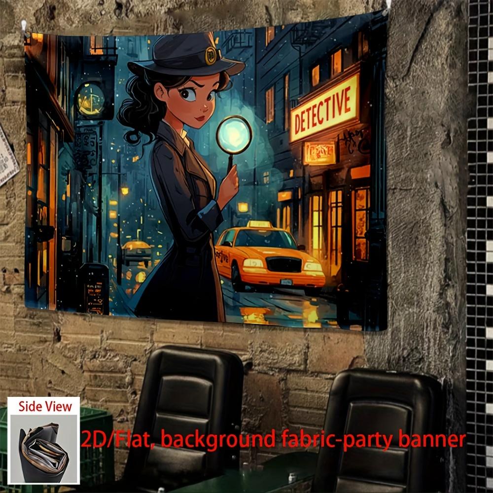 Banner - Night Market Detective Urban Adventure Art Print is suitable for home decoration birthday wedding bar and café events