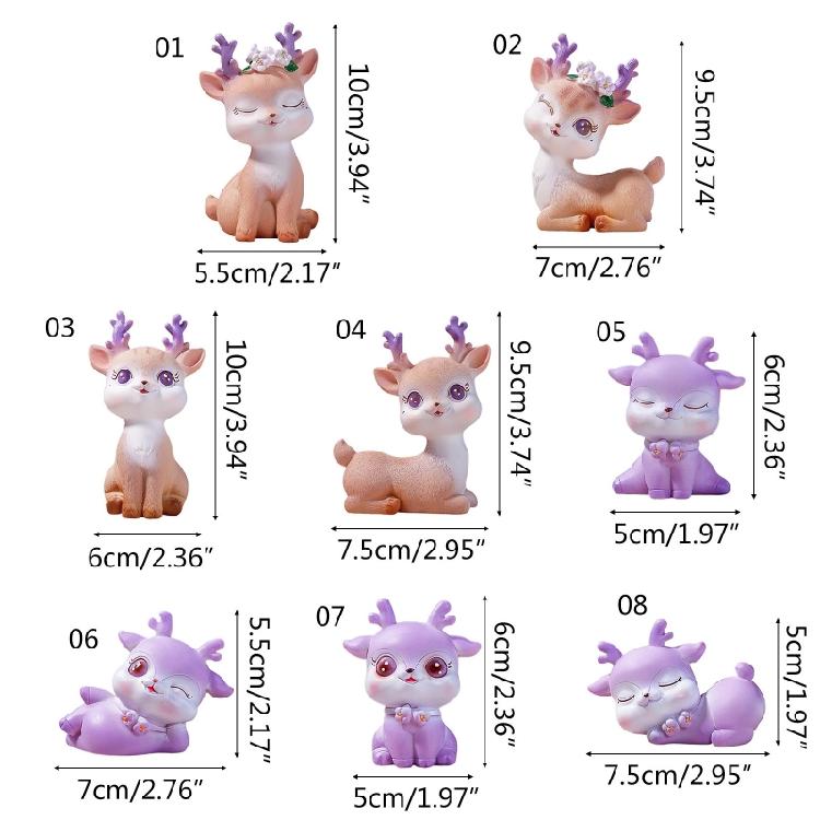 Mini Reindeer Statue Cartoon Fawn Elk Pattern Figurine Animal Cake Topper Desk