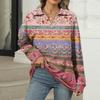 Women's Summer Fashion Casual  Printed V-Neck Long Sleeve Shirt Top