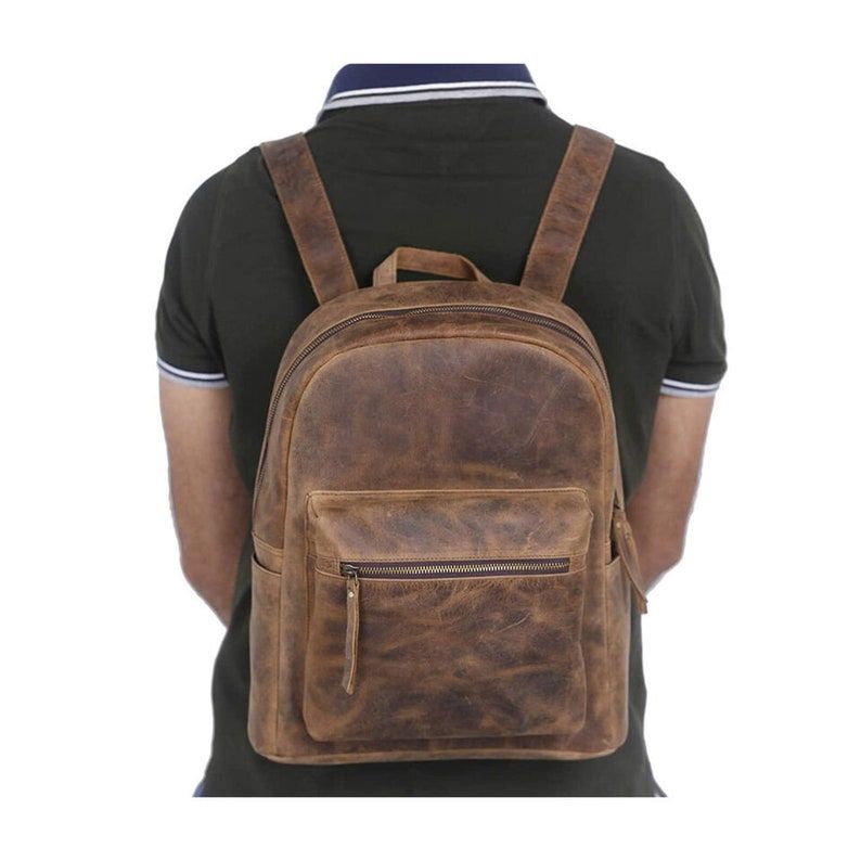 Handmade Vintage 100% Pure Buffalo Leather Backpack Rucksack Travel College Bag