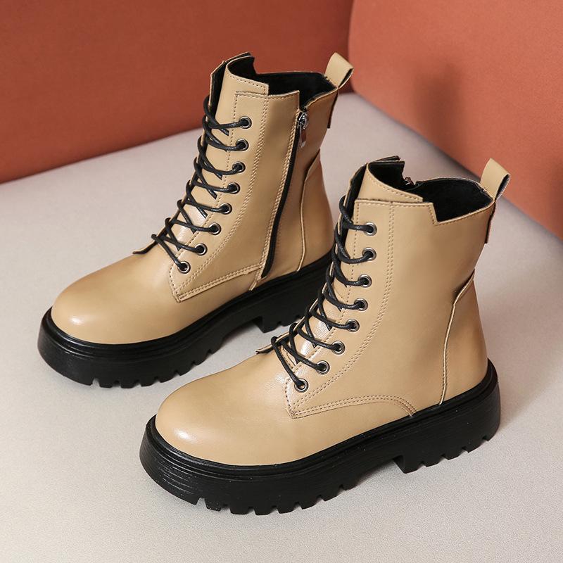 Fashion Women's Leather Boots Fashion Outdoor Casual Ankle Boot Lace-up Platform Boot Classic Leather Short Boots Women Motorcycle Boots