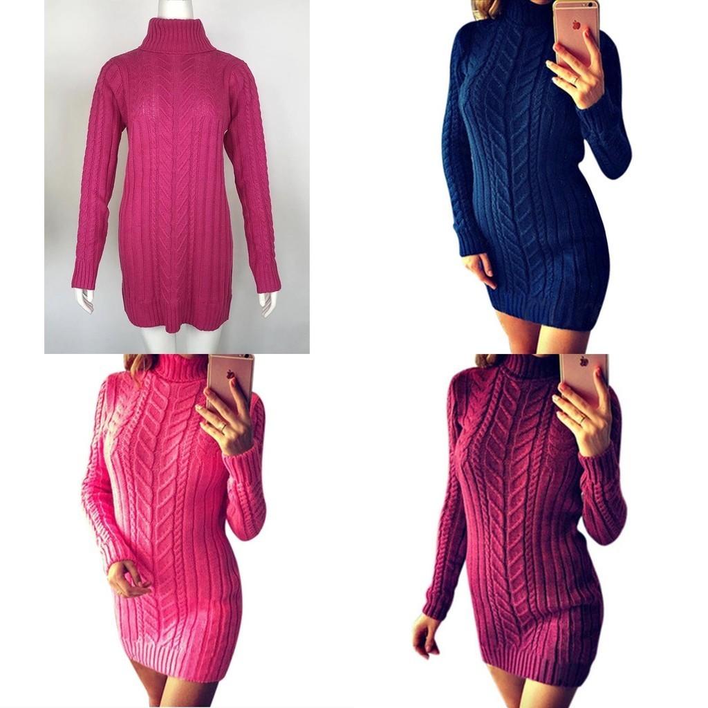 Sexy Autumn And Winter Knit Dress Slim Fit And High Collar Twist Design