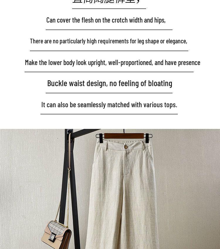 Women's High Waist Wide Leg White Linen-Cotton Pants - Korean Style, Slimming, Loose Fit, Straight Leg