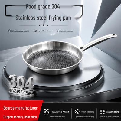 Universal 304 Stainless Steel Non-stick Frying Pan for Induction Cookers - Flat Bottom for Steak & Stir-fry, Customizable