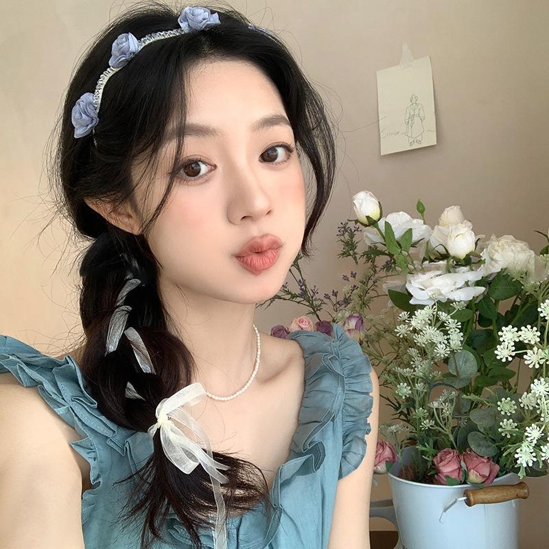 Crystal Flower Ribbon Wavy Headband Female Sweet Small Fresh Headband Fashionable Versatile High Skull Top Hair Accessories