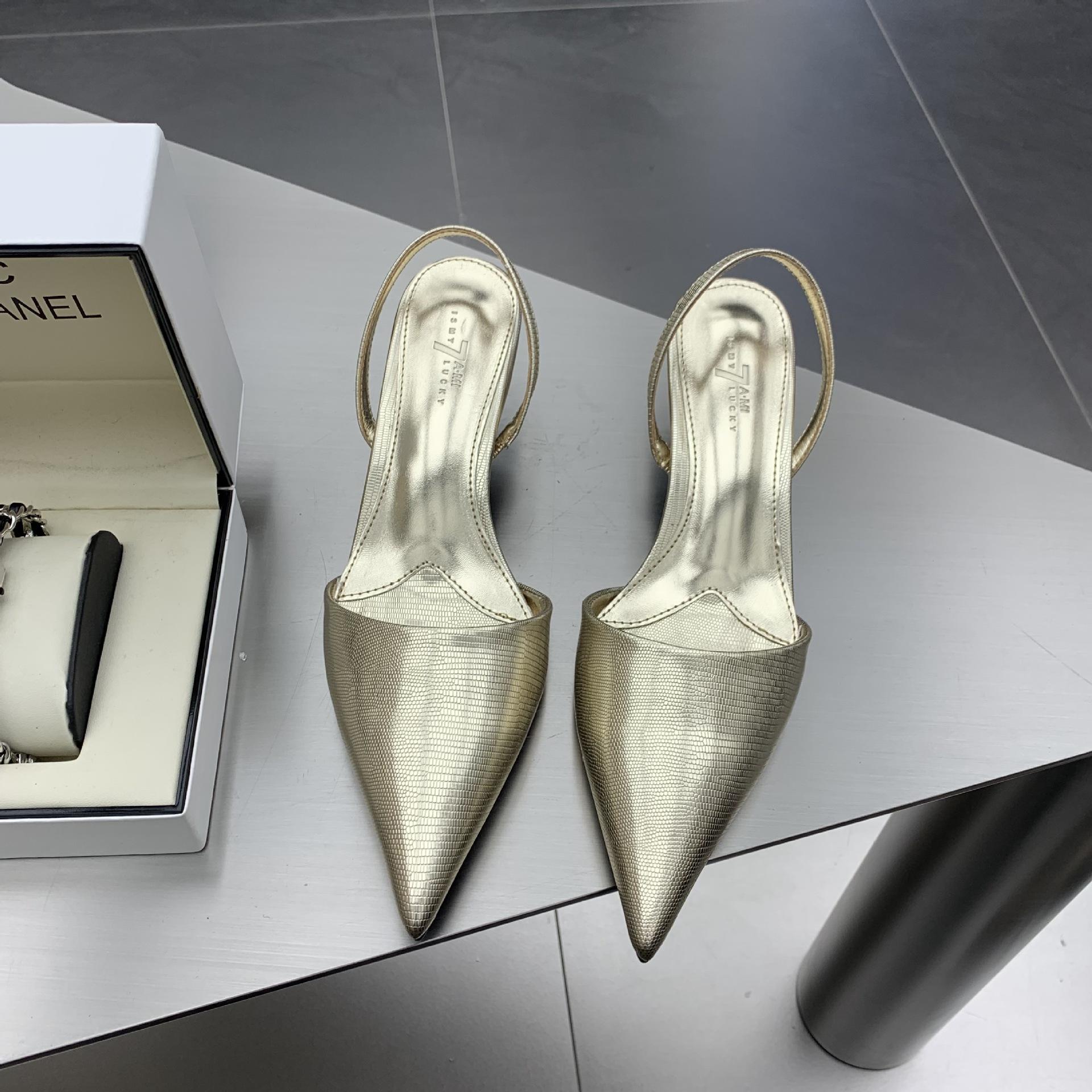 

Сандалии на низком каблуке, новая модная сумка, сандалии на тонком каблуке, женские туфли-лодочки с острым носком и открытой пяткой 39 золотой