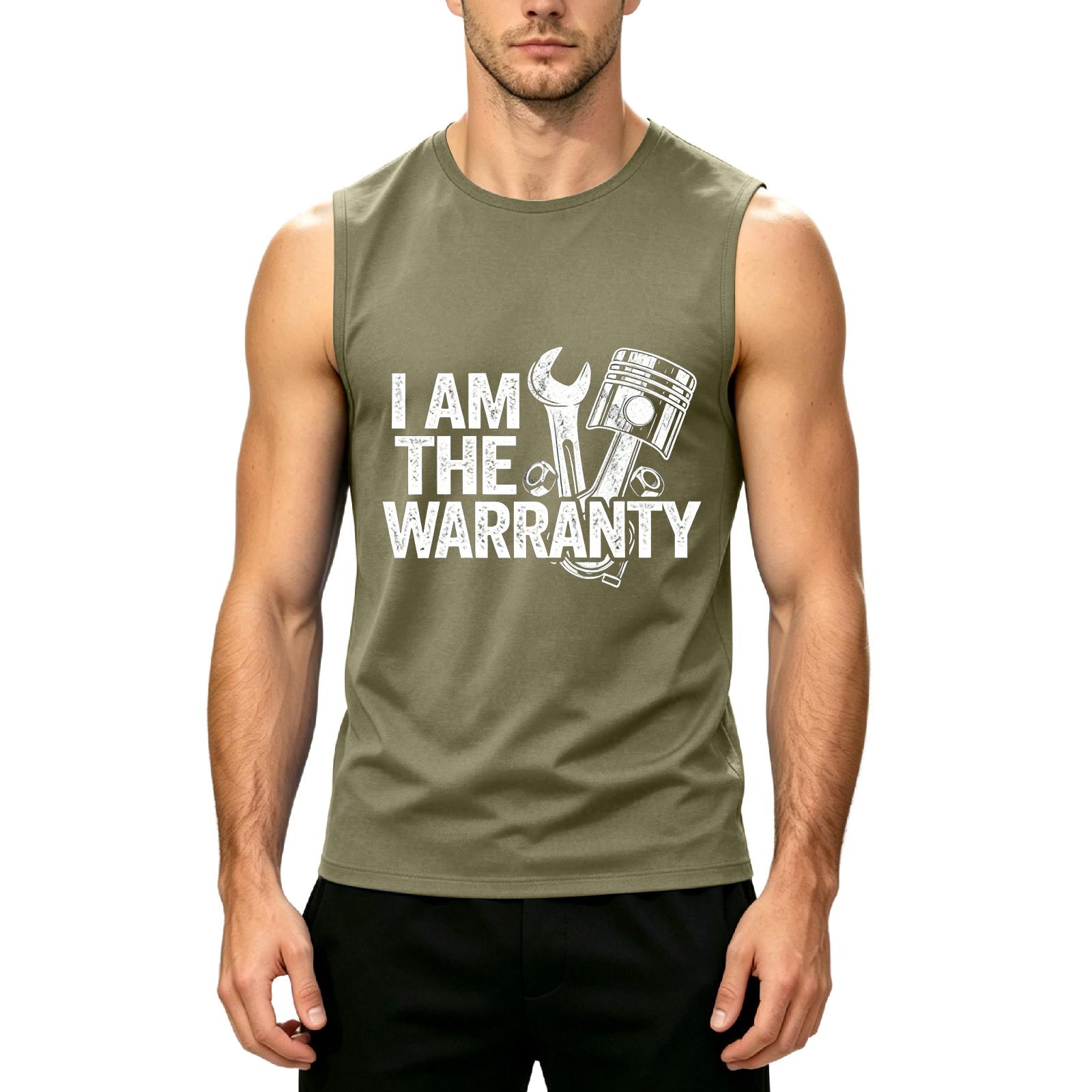 

Men s Sleeveless Crewneck Tank Top Casual Fit with I Am The Warranty Letter Print for Labor Day and Daily Wear XXXL