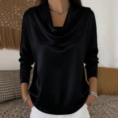 Women Shirt Swing Collar Long Sleeve Smooth Satin Blouse Solid Color Regular Fit Casual Commuter Style Shirt Workwear