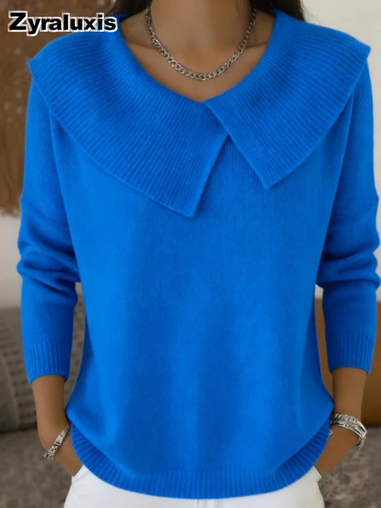 New Fashion Korean Retro Cute Temperament Slimming Crewneck Knit Sweater Casual Lazy Style