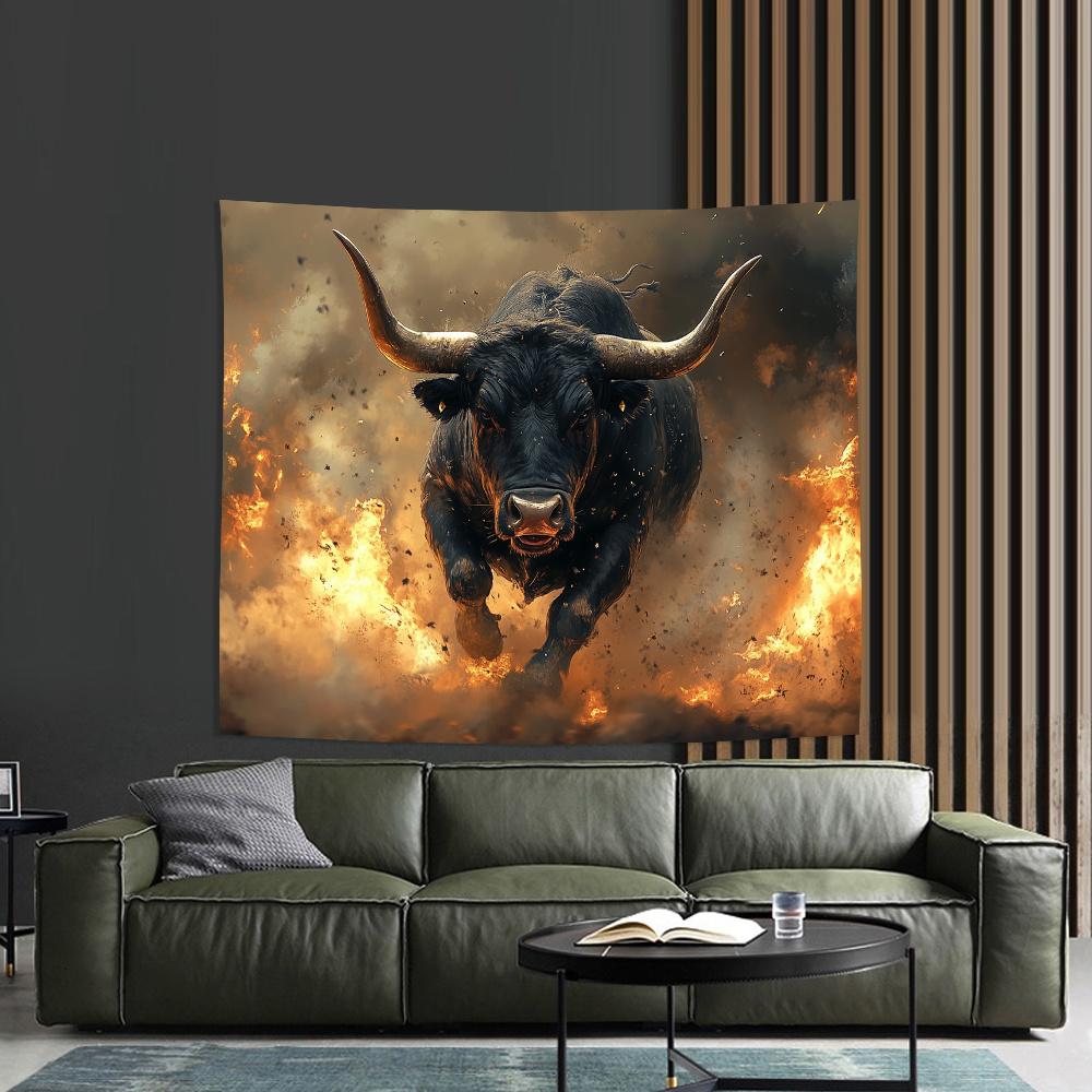 VIKAMA Wild Bull Tapestry Flame Mane Living Room Studio Bar Decoration Modern Light Luxury Style Wall Decorations
