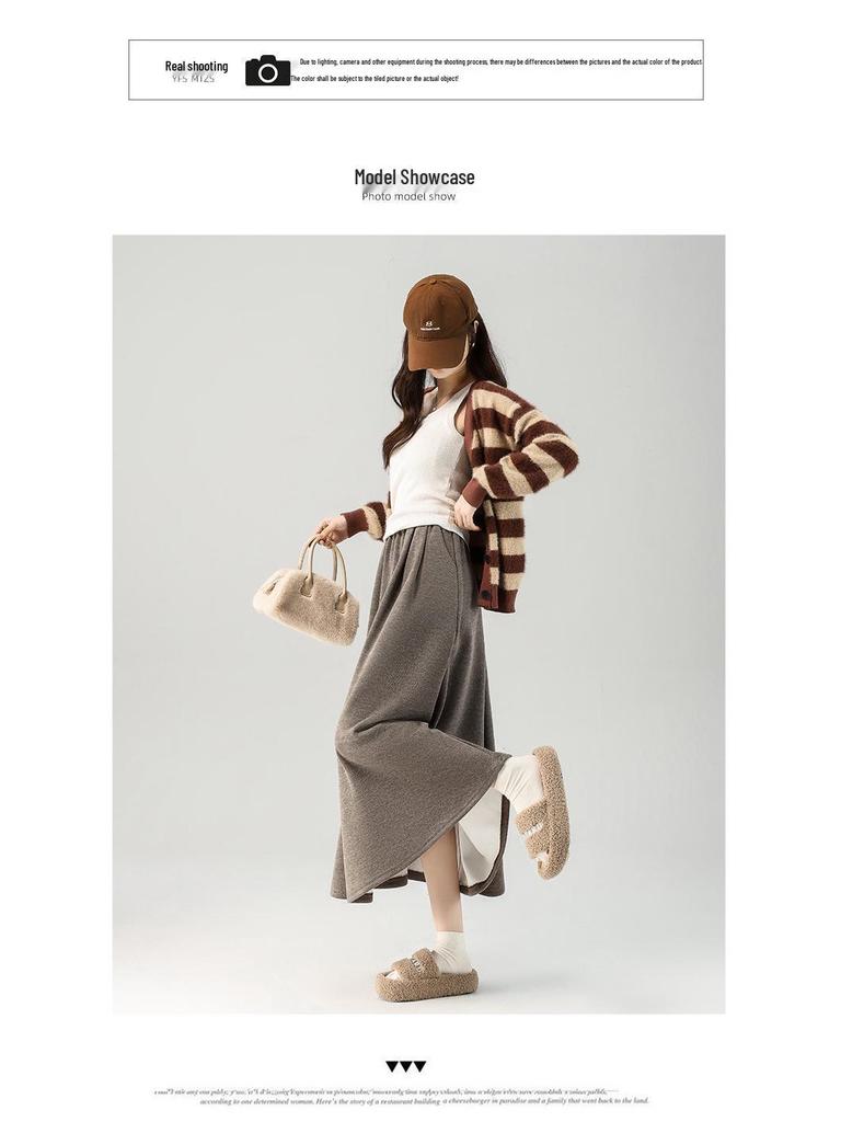 Women's High Waist Gray A-Line Skirt - Early Spring 2026 Collection, Slimming Mid-Length Design
