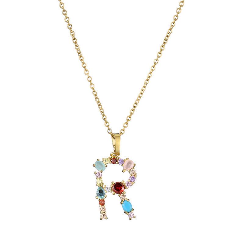 Colourful Crystal CZ 26 Capital Initial Letters Pendant Necklace For Women Gold Pendant Necklace Initial Jewelry