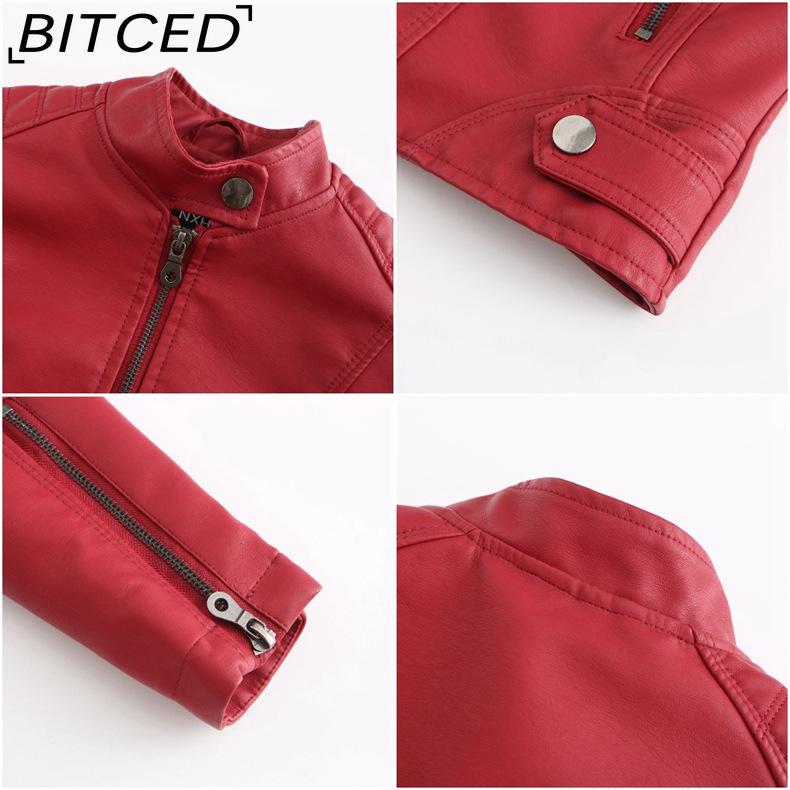BITCED Women's Slim-Fit Leather Jacket - Lightweight Spring/Autumn Outerwear Motorcycle-Style Oversized Stand Collar Leather Jacket