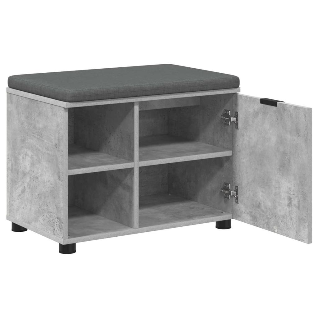 Hall Bench with Cushion Shelf and Door Concrete Grey 60 x 38 x 46 cm