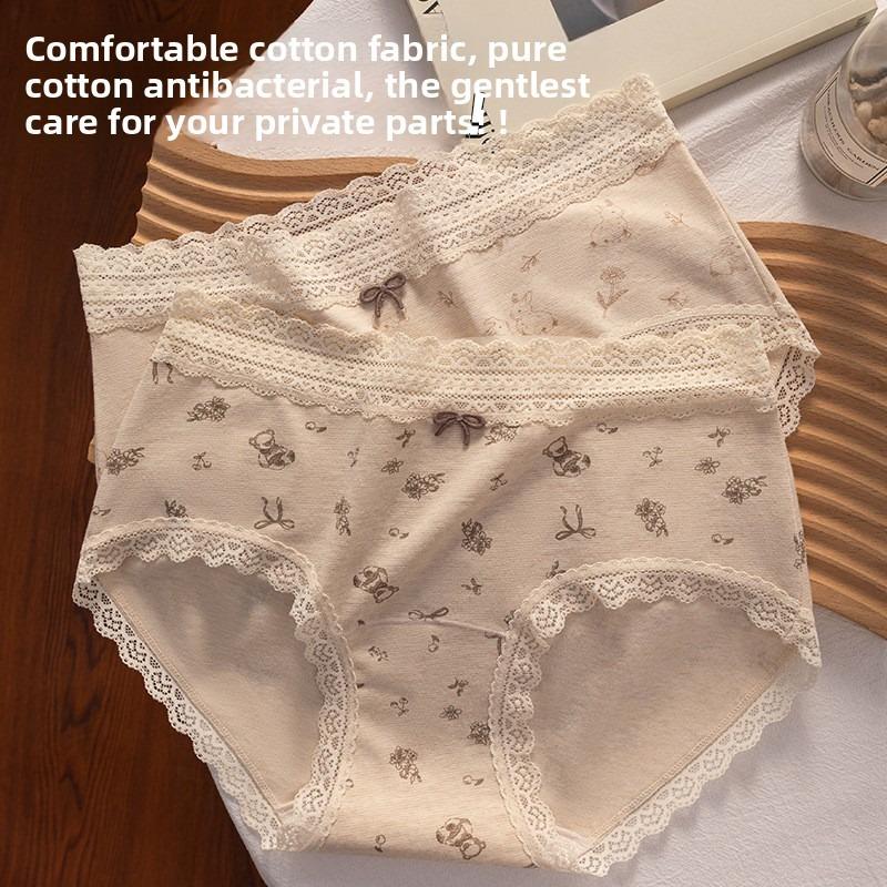 Ladies Spring and Autumn New Lace Cotton 10A Bacteriostatic Extended Crotch Mid Waist Triangle Briefs