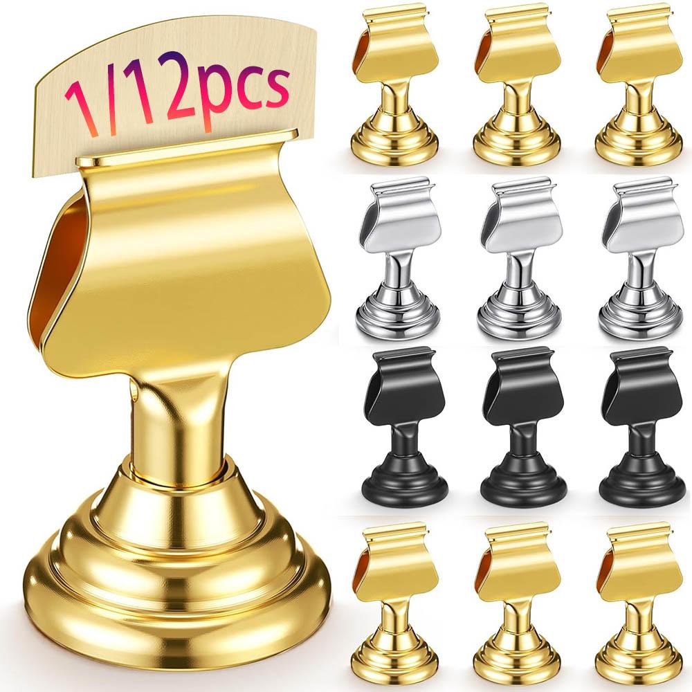 12/1pcs Vertical Classical Card Holders Metal Carbon Steel Table Number Place Menu Price Tag Photo Stands Desktop Display Clips