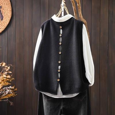 Damen Großer Lässiger Gestrickter Ärmelloser Weste mit Rückenknopf