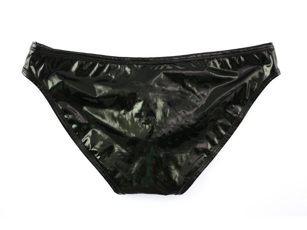 Herren Glänzende Kunstleder Slips mit Metallschnalle und U-Beutel-Design, Hüfttief, Europäische Größe.