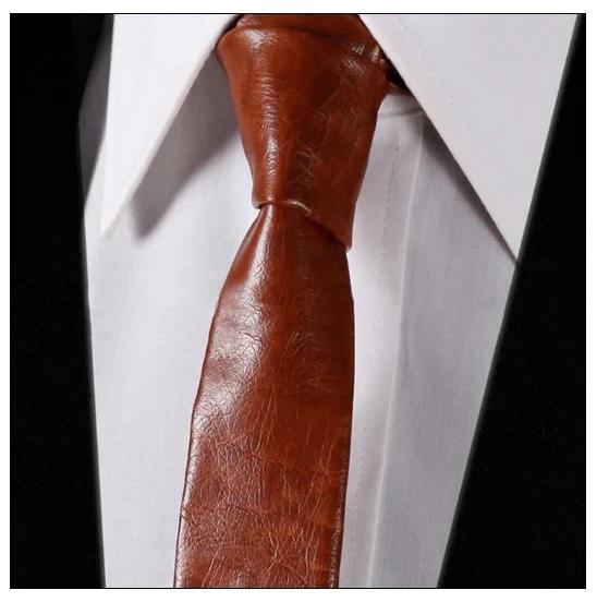 Stylish Wedding Partywear Men's Neck Tie Genuine Soft Leather Lambskin Brown