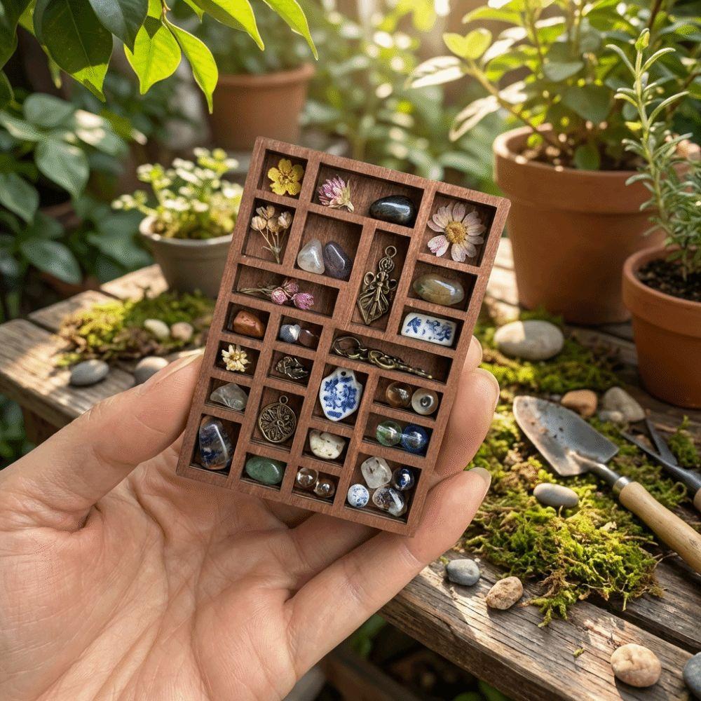 Multi Compartments Mini Jewelry Holder Wooden Miniature Trinket Shelf  Mineral Specimen Storage