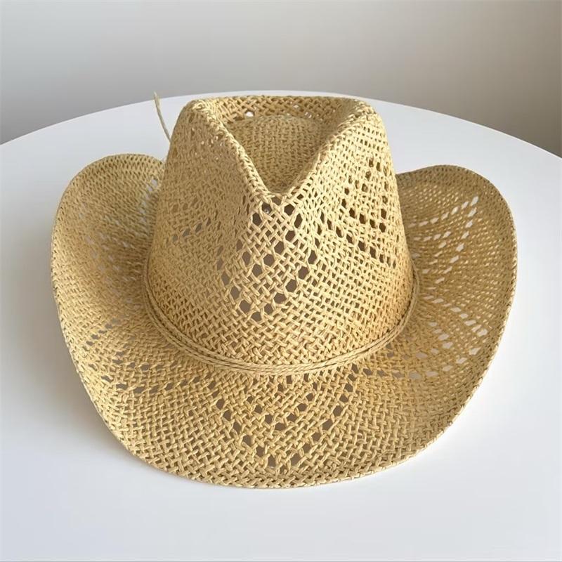 Sommer-Strohhut Damen Herren Lochmuster Western Cowgirl Hüte Sommer Sonnenschutz Strand Urlaub Sonnenkappe Eimerhüte