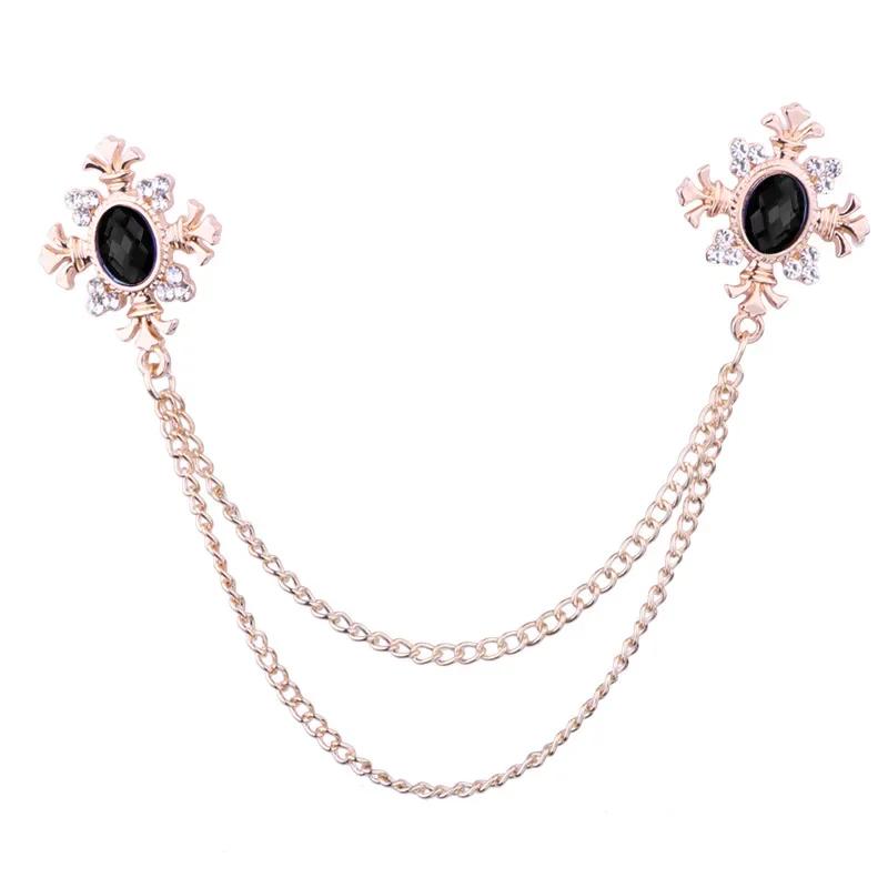 Fashion Tassel Crystal Cross Chain Brooch Women's Shirt Collar Pins and Brooches Personality Lapel Pin Buckle Women Accessories