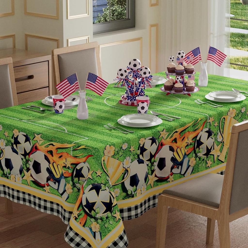Soccer Grass Flowers Trophy Rectangle Tablecloth for Table Decor Football Sports Game Day Kitchen Dining Table Cloth Party Decor