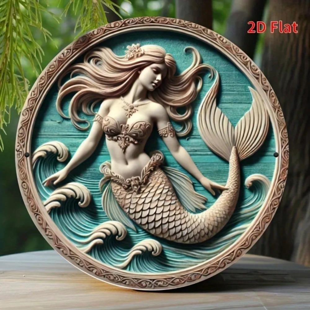 Art Mural Sirène en Métal Décor Vagues de Mer Queue pour Maison Bar Café Cadeau