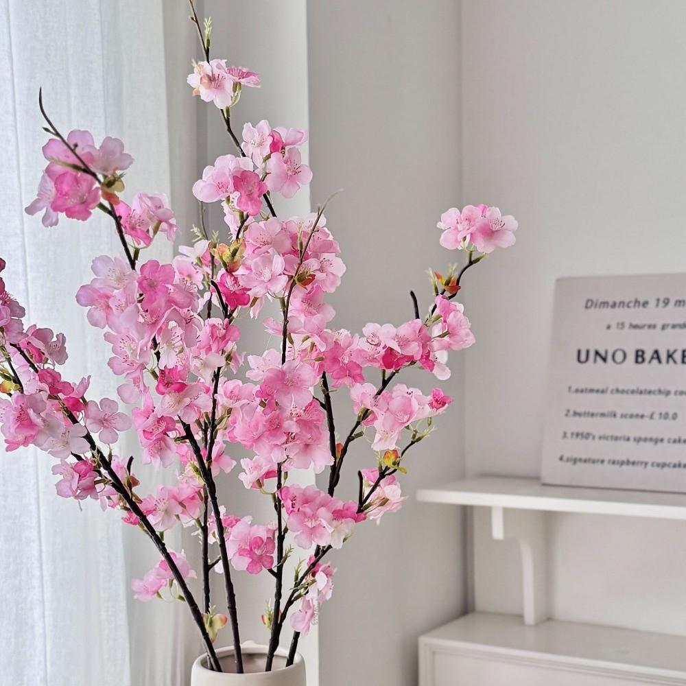 Pink Artificial Sakura Flower Decorative Silk Artificial Faux Plants Long Branches Peach Fake Cherry Blossoms