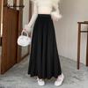 Elegant Fashion Autumn Winter Women Midi Skirt Elastic Waist Grey Black Purple Brown Navy Woolen Skirt Feminine Pleated Wool Warm Skirt