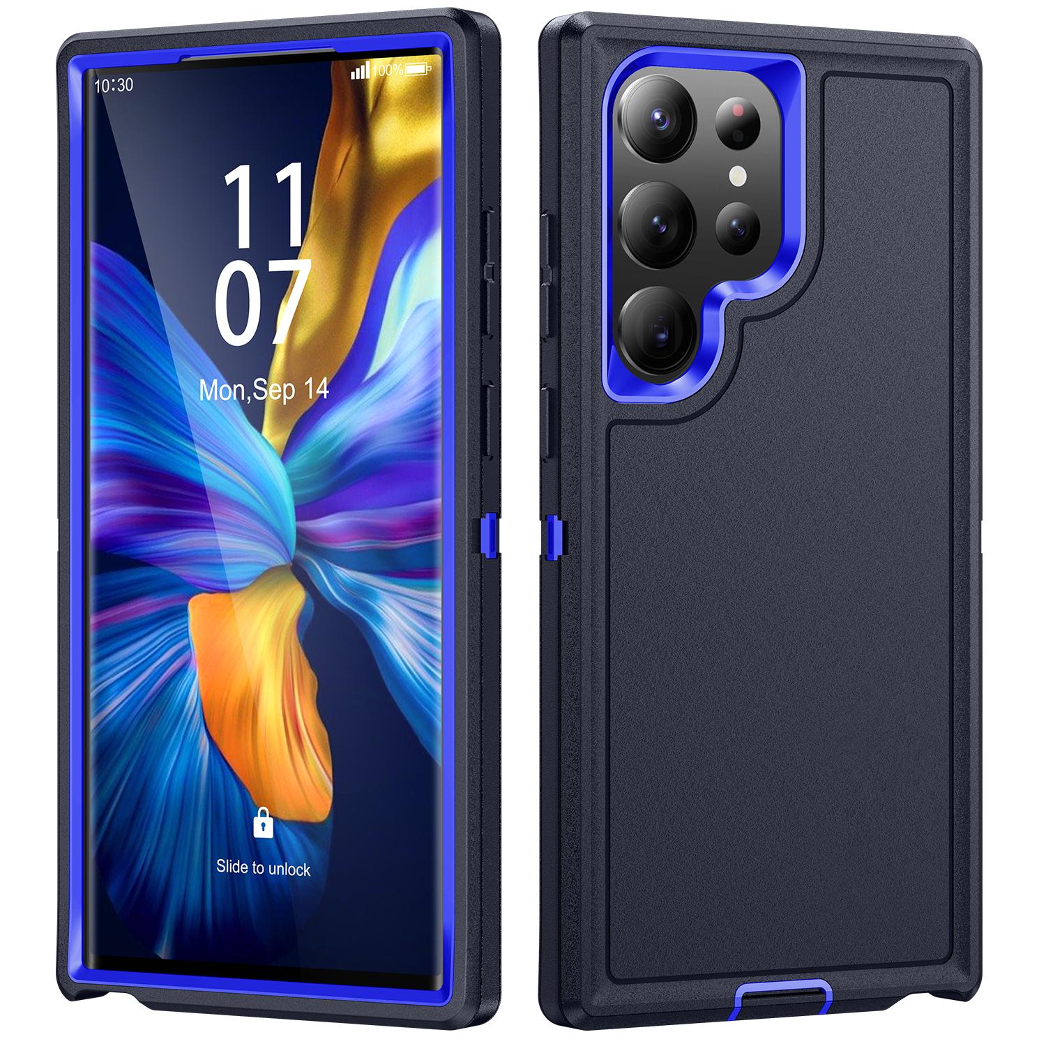 

For Samsung Galaxy S23 Ultra PC+TPU Hybrid Phone Case Shockproof Back Cover Dark Blue/Sapphire