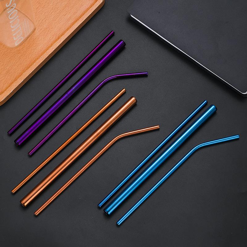 4Pcs Reusable Metal Straws Set With Cleaner Brush 304 Stainless Steel Drinking Straw Milk Drinkware Bar Accessories