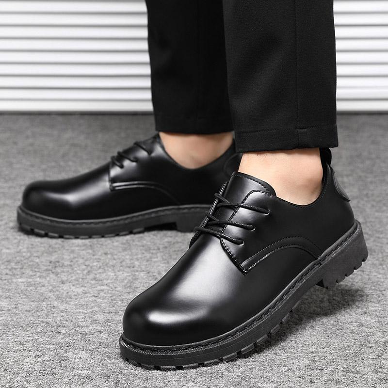 2026 Men's Casual Leather Shoes Spring Work Shoes  Anti-slip Fashionable All-match Black Shoes for Office Wear